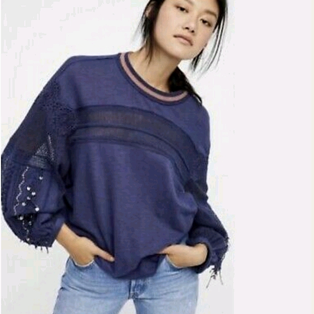 FREE PEOPLE Embellished Pullover  Lightweight Knit Top